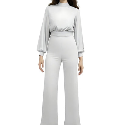 Palazzo Leg Elegant Jumpsuit High Neck Halter Long Sleeve Jumpsuit - Carvan Mart