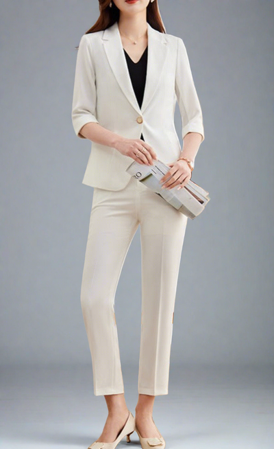 Pant Suits For Women Slim-fit Professional Blazer Pant Suit - White - Suits & Sets - Carvan Mart