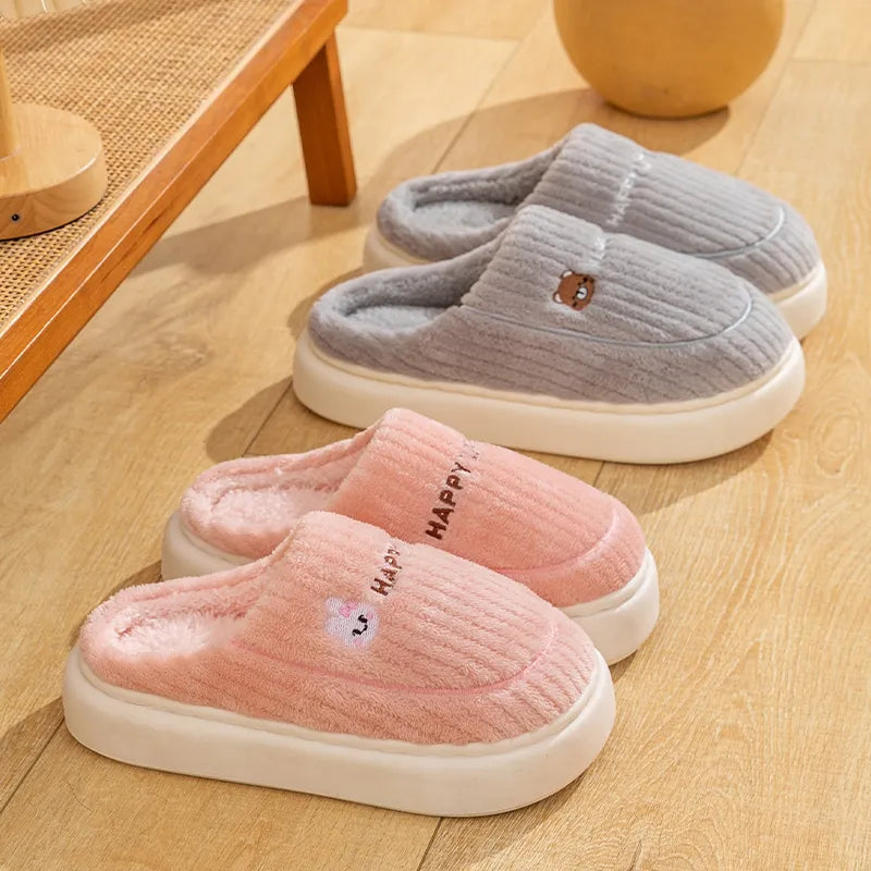 Winter Cotton Slippers Men's and Women's Indoor Soft Sole Non slip Warm Couple Cotton Shoes - Carvan Mart