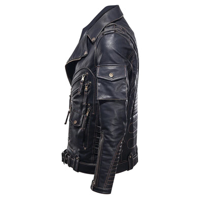 Vintage Leather Jacket Cool Zipper Pockets Men's Coat Jacket - Carvan Mart