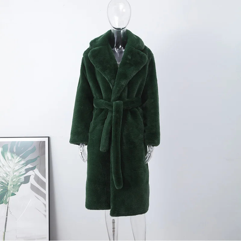 Long Rabbit Mink Fur Coat Jacket Women's Plush Turndown Collar Coat - - Women's Coats & Jackets - Carvan Mart