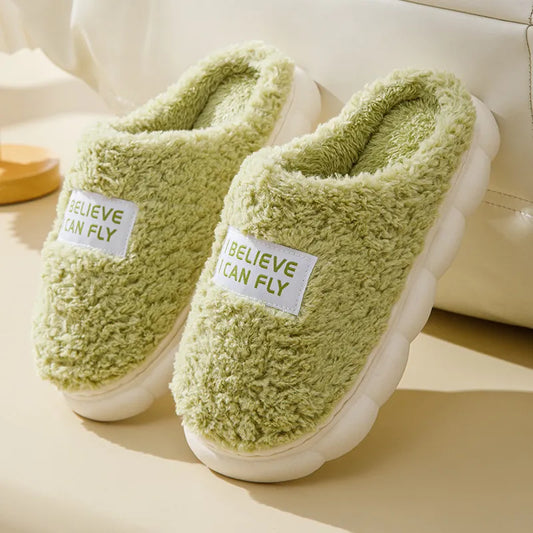 Thick Sole Men And Women Winter Warm Fluffy Slippers Plush Cotton Shoes