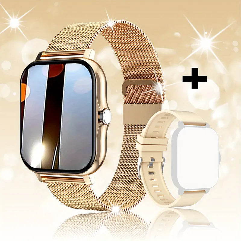 Smart Watch Android Phone Color Screen Full Touch Custom Dial Bluetooth Call Smart Watch - Mesh steel Gold - Women's Watches - Carvan Mart