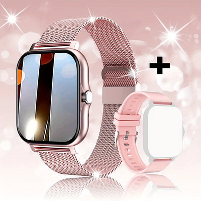 Smart Watch Android Phone Color Screen Full Touch Custom Dial Bluetooth Call Smart Watch - Mesh steel pink - Women's Watches - Carvan Mart