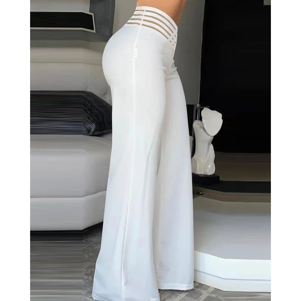 High-Waisted Flare Pants with Sexy Cutout Waistband - Trendy Wide-Leg Trousers - Carvan Mart