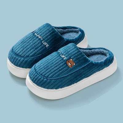 Winter Cotton Slippers Men's and Women's Indoor Soft Sole Non slip Warm Couple Cotton Shoes - DEEP BLUE - Women's Slippers - Carvan Mart