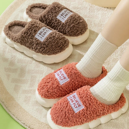 Thick Sole Men And Women Winter Warm Fluffy Slippers Plush Cotton Shoes