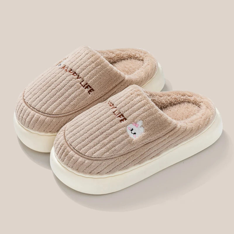 Winter Cotton Slippers Men's and Women's Indoor Soft Sole Non slip Warm Couple Cotton Shoes - Carvan Mart