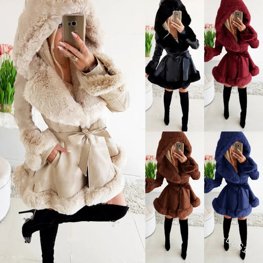 Women’s Lillie Belted Fur Hooded Coat