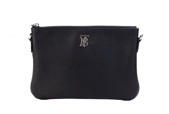 Burberry Peyton Monogram Black Leather Pouch Crossbody Bag Purse - Black - - Burberry