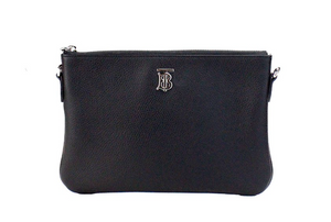 Burberry Peyton Monogram Black Leather Pouch Crossbody Bag Purse - Black - - Burberry