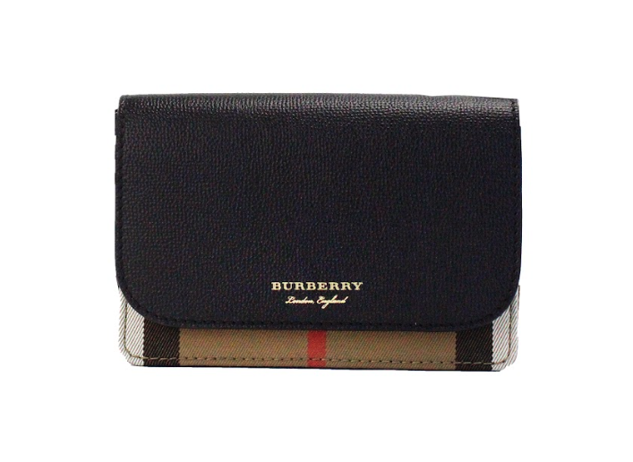 Burberry Hampshire Small House Check Canvas Black Derby Leather Crossbody Bag - Black - - Burberry