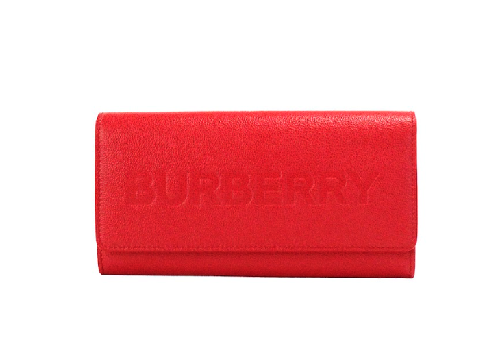 Burberry Porter Red Grained Leather Embossed Continental Clutch Flap Wallet - Red - - Burberry