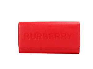 Burberry Porter Red Grained Leather Embossed Continental Clutch Flap Wallet - Red - - Burberry