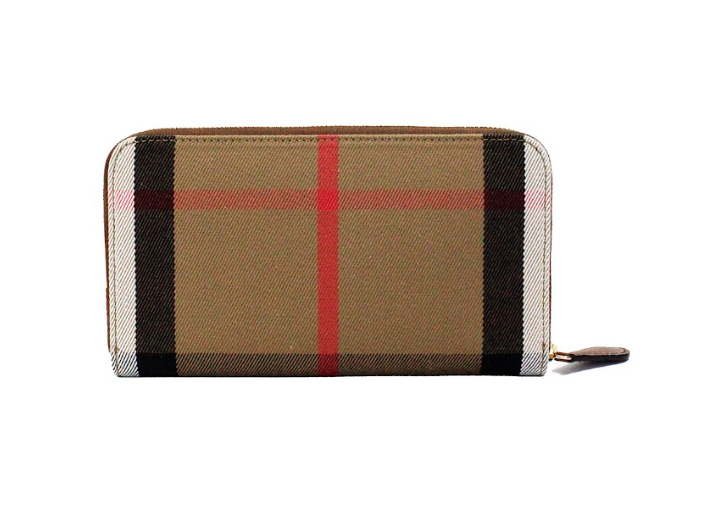 Burberry Elmore Tan Grainy Leather House Check Canvas Continental Clutch Wallet - - - Burberry