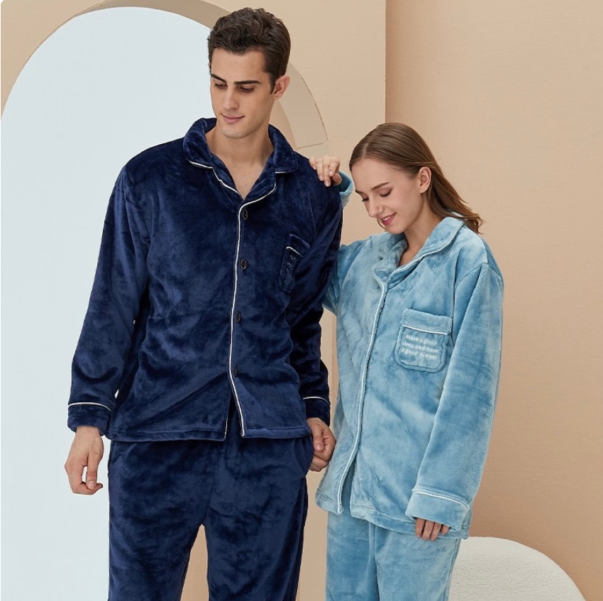 Lovers Fashion Pajamas Couple Set Coral Fleece Thickened Loungewear Suit - - Suits & Sets - Carvan Mart