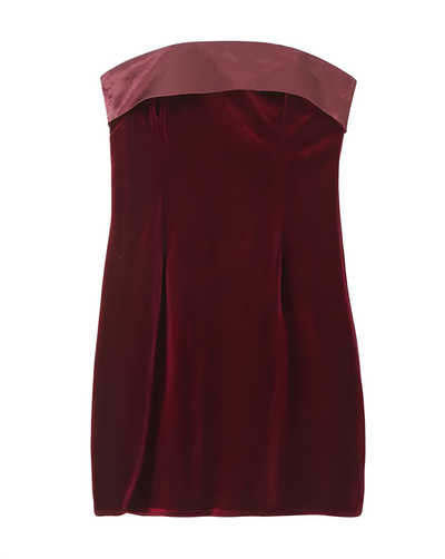 Fold Over Ultra A Line Mini Dress Backless Tube Top Dress Women's Clothing - Carvan Mart