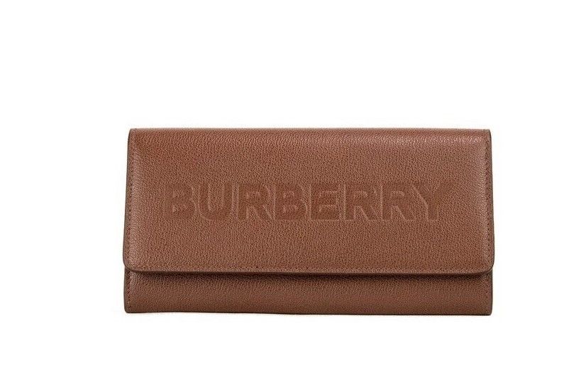 Burberry Porter Tan Grained Leather Embossed Continental Clutch Flap Wallet Brown - Brown - - Burberry