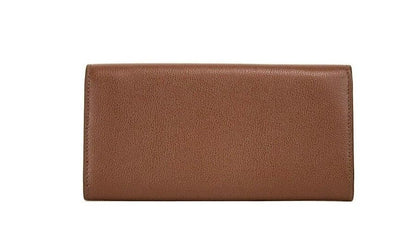 Burberry Porter Tan Grained Leather Embossed Continental Clutch Flap Wallet Brown - - - Burberry