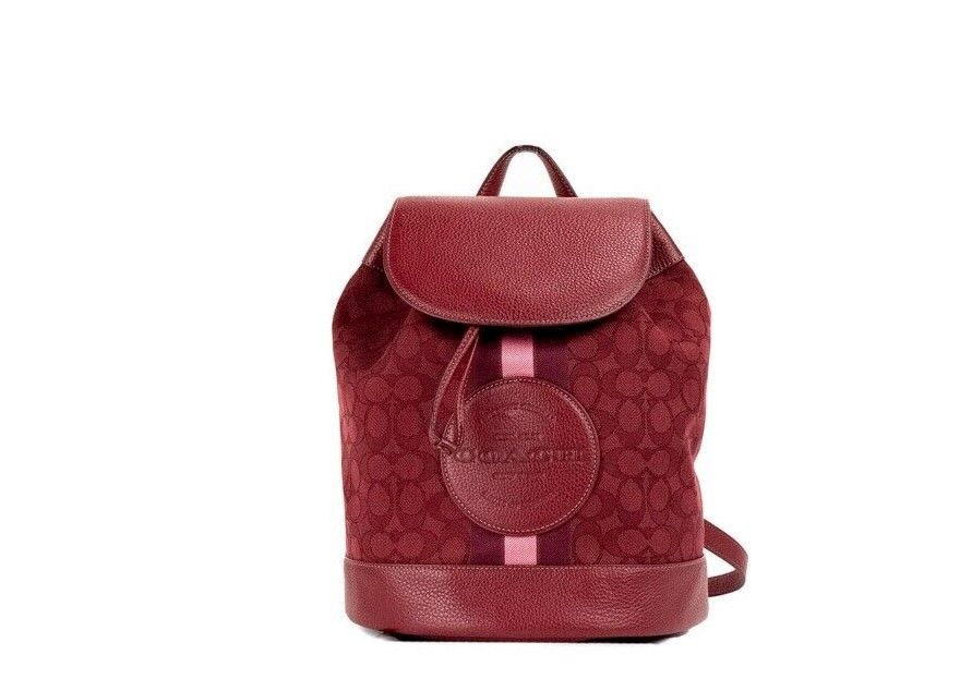 COACH Dempsey Red Apple Signature Jacquard Canvas Logo Patch Backpack - - - COACH