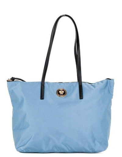 Versace Portuna Medusa Medium Cornflower Blue Nylon Leather Tote Bag Purse - - - Versace