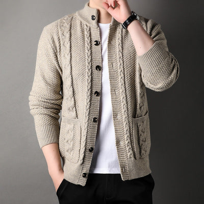 Thick Knit Cardigan Retro Jacquard Loose-fitting Sweater Jacket - Carvan Mart