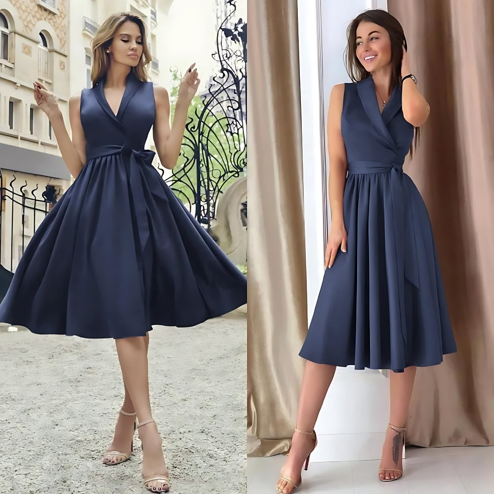 Elegant Sleeveless Midi Dress for Women – Stylish Wrap Dress with Lace for Street Style - - Dresses - Carvan Mart