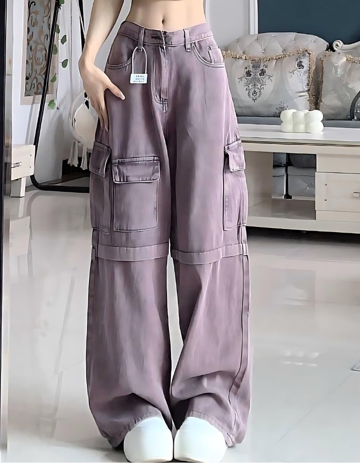 Retro Purple Cargo Jeans for Women - High Quality Micro Elastic Trousers - Carvan Mart