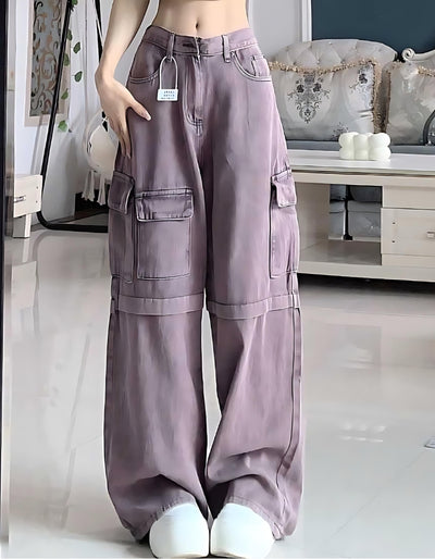 Retro Purple Cargo Jeans for Women - High Quality Micro Elastic Trousers - Purple - Women's Jeans - Carvan Mart