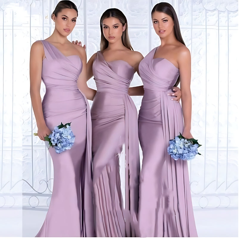 Elegant Satin One-Shoulder Bridesmaid Dresses for Weddings - Purple - Prom Dresses - Carvan Mart