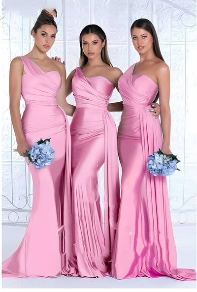 Elegant Satin One-Shoulder Bridesmaid Dresses for Weddings - Carvan Mart