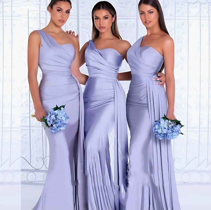 Elegant Satin One-Shoulder Bridesmaid Dresses for Weddings - Carvan Mart