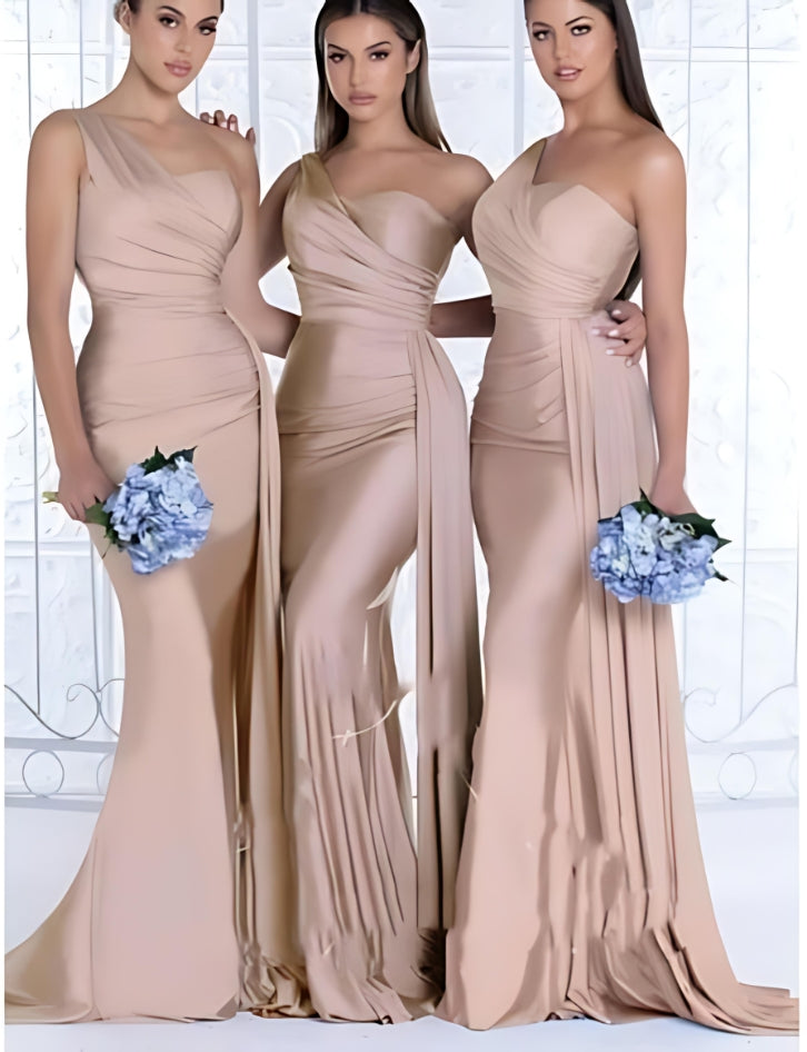 Elegant Satin One-Shoulder Bridesmaid Dresses for Weddings - Champagner - Prom Dresses - Carvan Mart