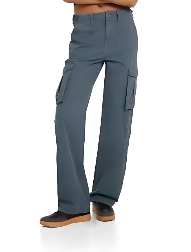 Stylish High-Waisted Military Work Pants - Skinny Fit - Grey blue - Pants & Capris - Carvan Mart