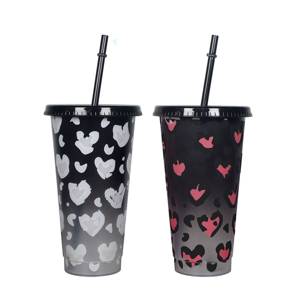 Simple Color Changing Cup With Straw Fashion Cup - Black Single Cup With Keychain 701 To 800ml - Gift - Carvan Mart