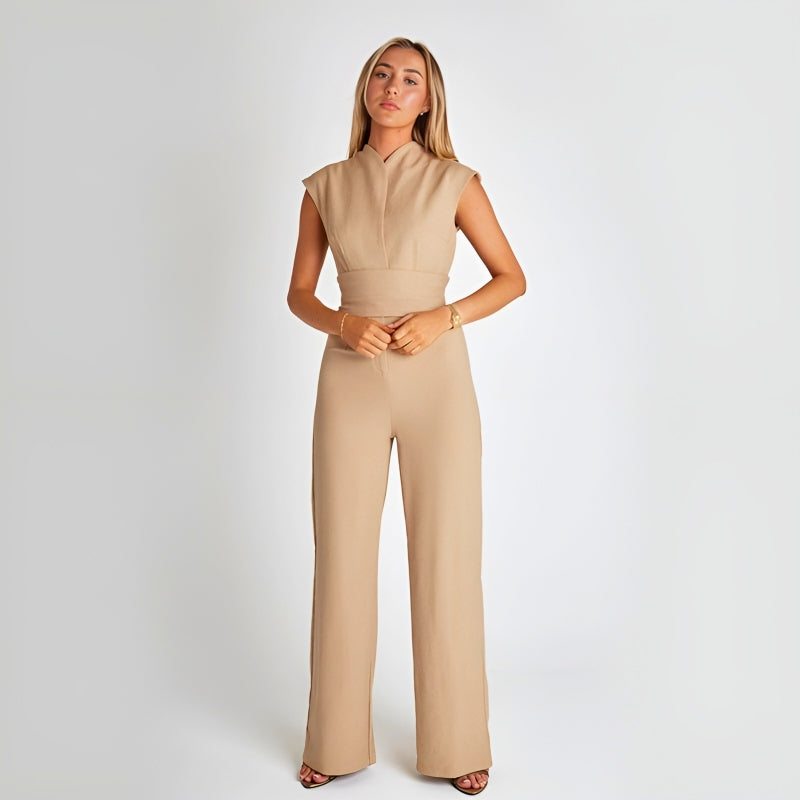 Chic Sleeveless Wide-Leg Jumpsuit for Women - Elegant One-Piece Outfit - Khaki - Jumpsuits & Rompers - Carvan Mart