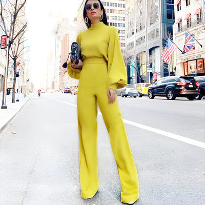 Palazzo Leg Elegant Jumpsuit High Neck Halter Long Sleeve Jumpsuit - - Jumpsuits & Rompers - Carvan Mart