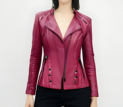 V-neck PU Leather Jacket Women - - Leather & Suede - Carvan Mart