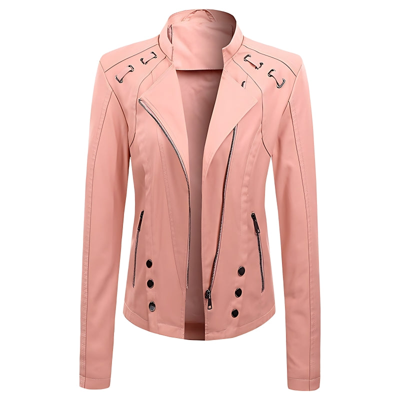 V-neck PU Leather Jacket Women - Carvan Mart