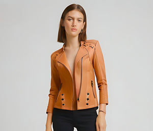 V-neck PU Leather Jacket Women - - Leather & Suede - Carvan Mart