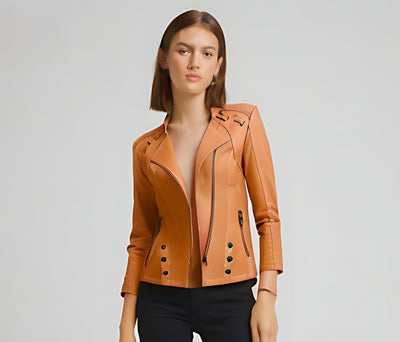 V-neck PU Leather Jacket Women - Carvan Mart