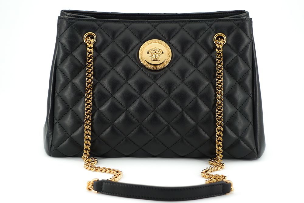 Versace Elegant Quilted Nappa Leather Tote Bag - Black - - Versace