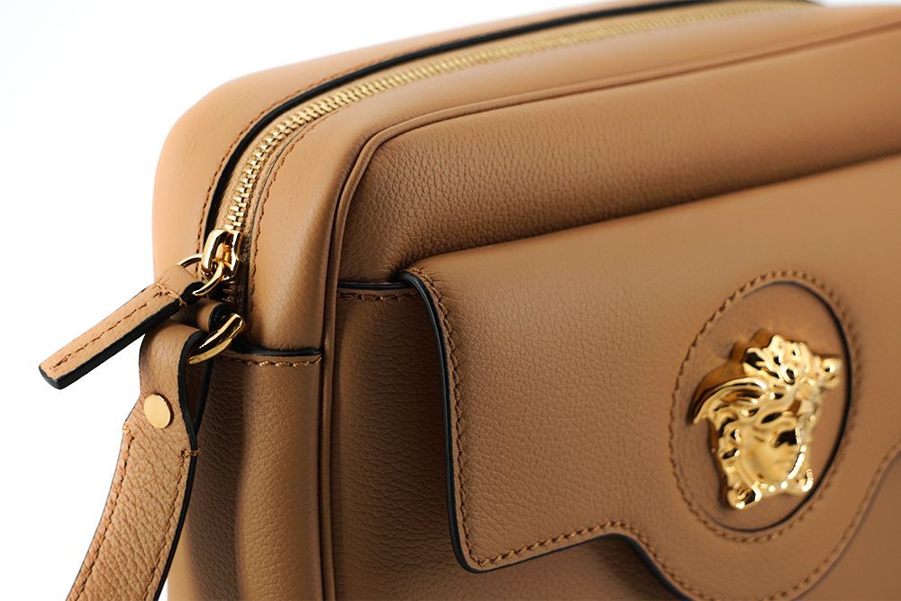 Versace Elegant Brown Leather Camera Case Shoulder Bag - - - Versace