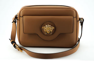 Versace Elegant Brown Leather Camera Case Shoulder Bag - Brown - - Versace