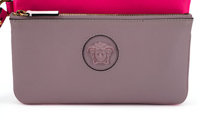 Versace Elegant Pink Leather Pouch Clutch - - - Versace