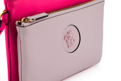 Versace Elegant Pink Leather Pouch Clutch - - - Versace