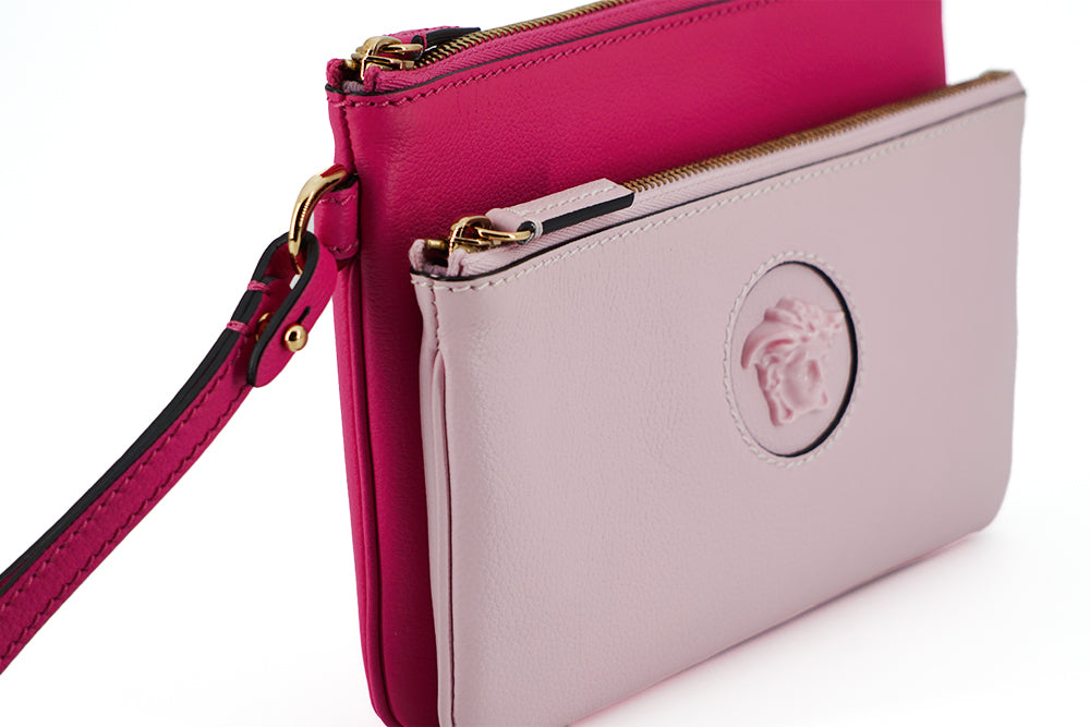 Versace Elegant Pink Leather Pouch Clutch - - - Versace