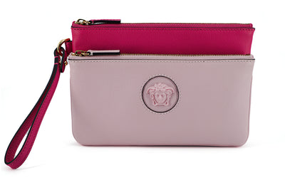 Versace Elegant Pink Leather Pouch Clutch - Pink - - Versace