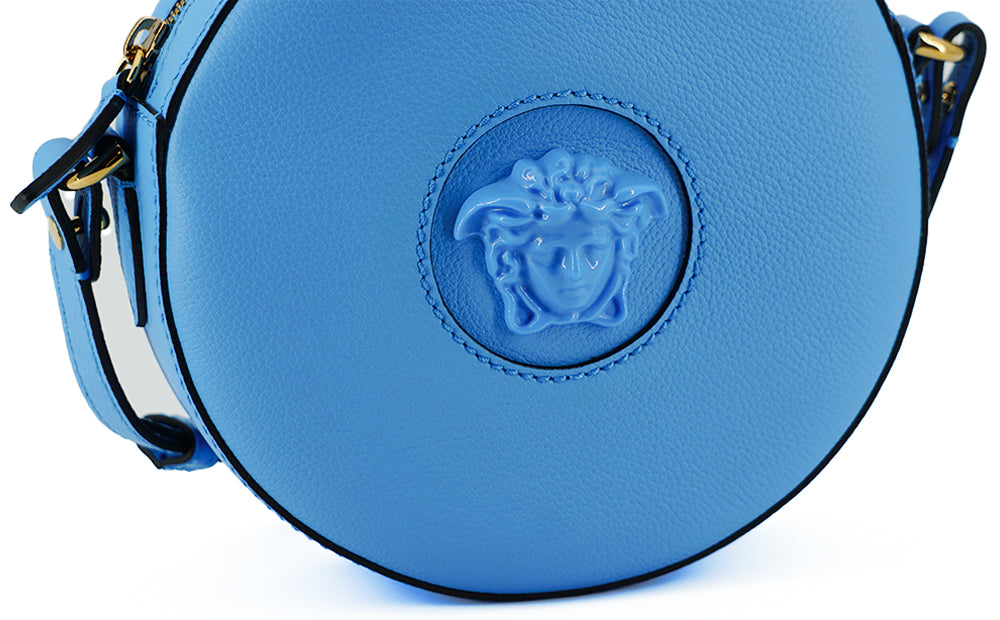 Versace Chic Blue Leather Round Shoulder Bag - - - Versace