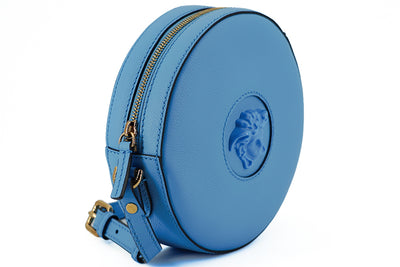 Versace Chic Blue Leather Round Shoulder Bag - - - Versace